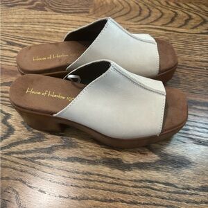 House of Harlow 1960 Cream and Brown Mules